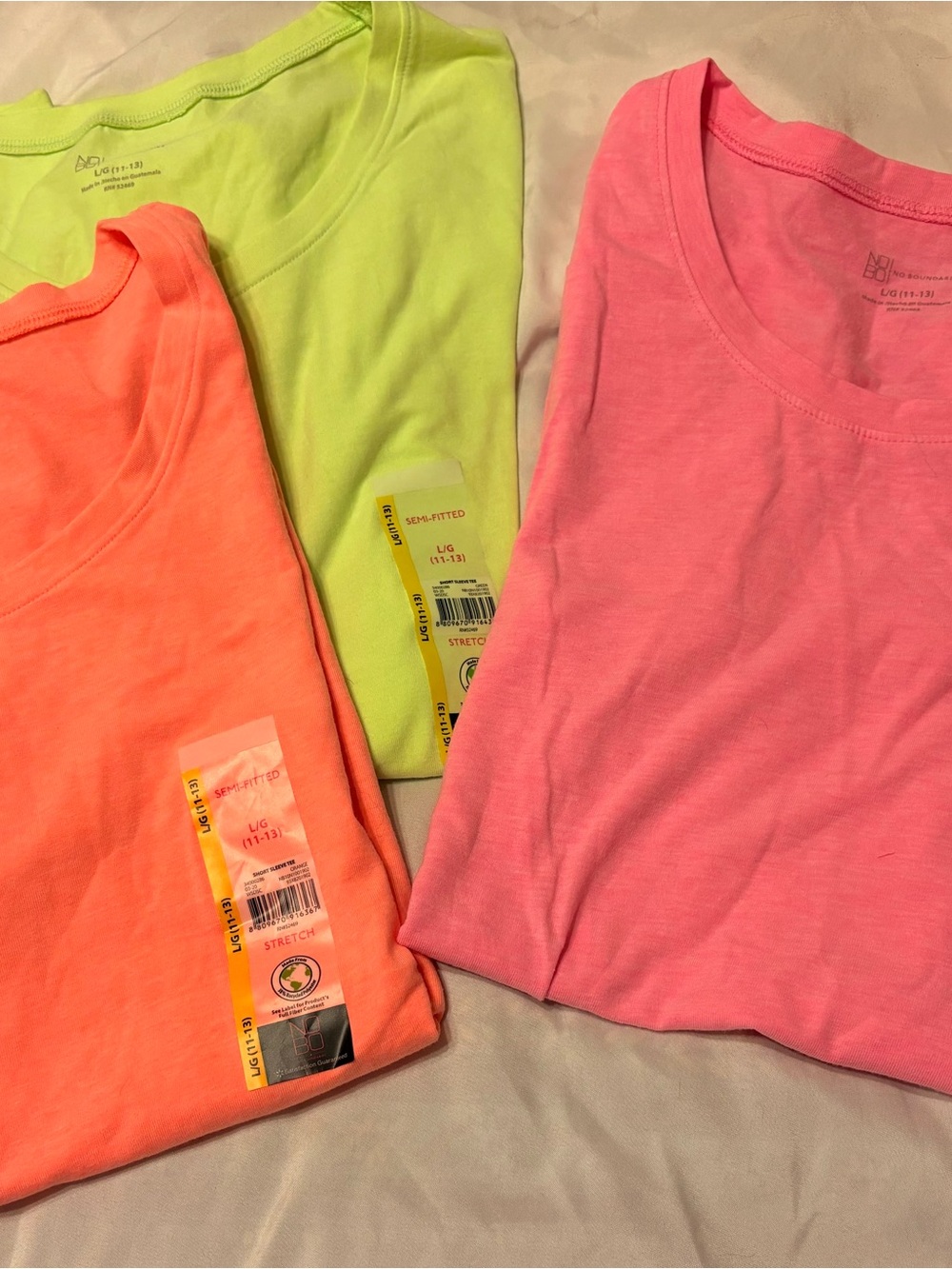 No Boundaries Neon Pink, Coral & Lime Crew Neck Tees